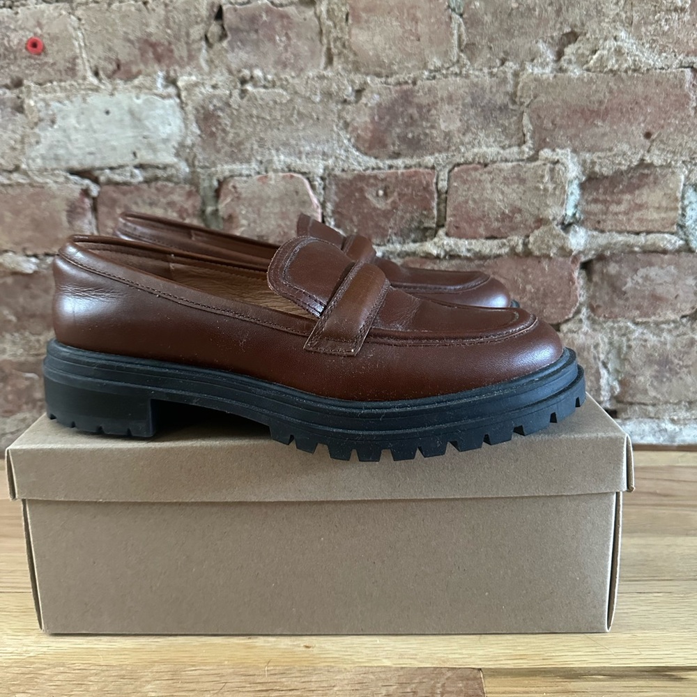 Madewell Brown Leather Lug Sole Penny Loafers
